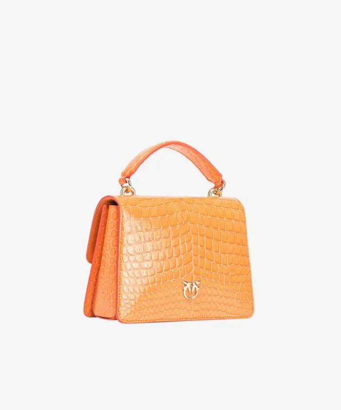 Women Limited Edition Pinko PINKO Galleria Mini Love Bag One Top Handle Light In Shiny Crocprint Leather Orangelightgold Women Limited Edition Pinko PINKO Galleria Mini Love Bag One Top Handle Light In Shiny Crocprint Leather Orangelightgold