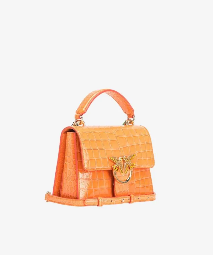 Women Limited Edition Pinko PINKO Galleria Mini Love Bag One Top Handle Light In Shiny Crocprint Leather Orangelightgold Women Limited Edition Pinko PINKO Galleria Mini Love Bag One Top Handle Light In Shiny Crocprint Leather Orangelightgold