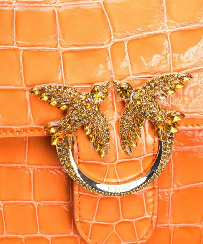 Women Limited Edition Pinko PINKO Galleria Mini Love Bag One Top Handle Light In Shiny Crocprint Leather Orangelightgold Women Limited Edition Pinko PINKO Galleria Mini Love Bag One Top Handle Light In Shiny Crocprint Leather Orangelightgold