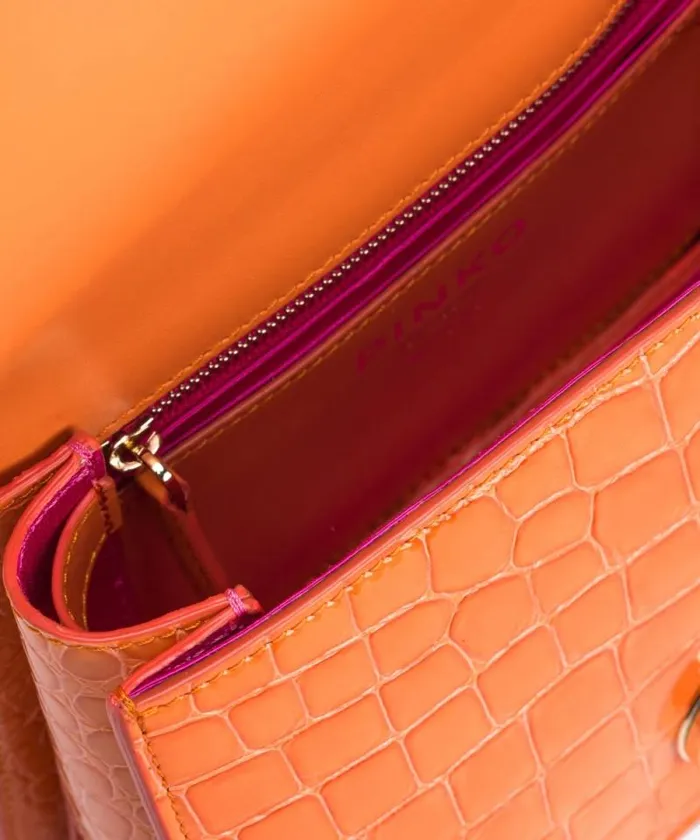Women Limited Edition Pinko PINKO Galleria Mini Love Bag One Top Handle Light In Shiny Crocprint Leather Orangelightgold Women Limited Edition Pinko PINKO Galleria Mini Love Bag One Top Handle Light In Shiny Crocprint Leather Orangelightgold