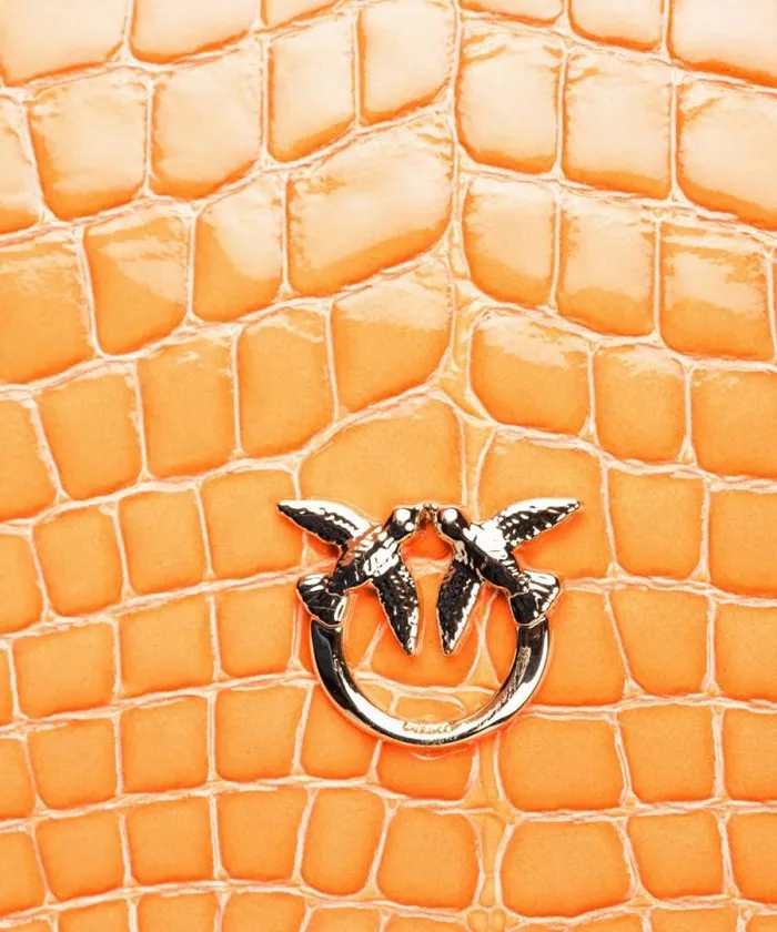 Women Limited Edition Pinko PINKO Galleria Mini Love Bag One Top Handle Light In Shiny Crocprint Leather Orangelightgold Women Limited Edition Pinko PINKO Galleria Mini Love Bag One Top Handle Light In Shiny Crocprint Leather Orangelightgold