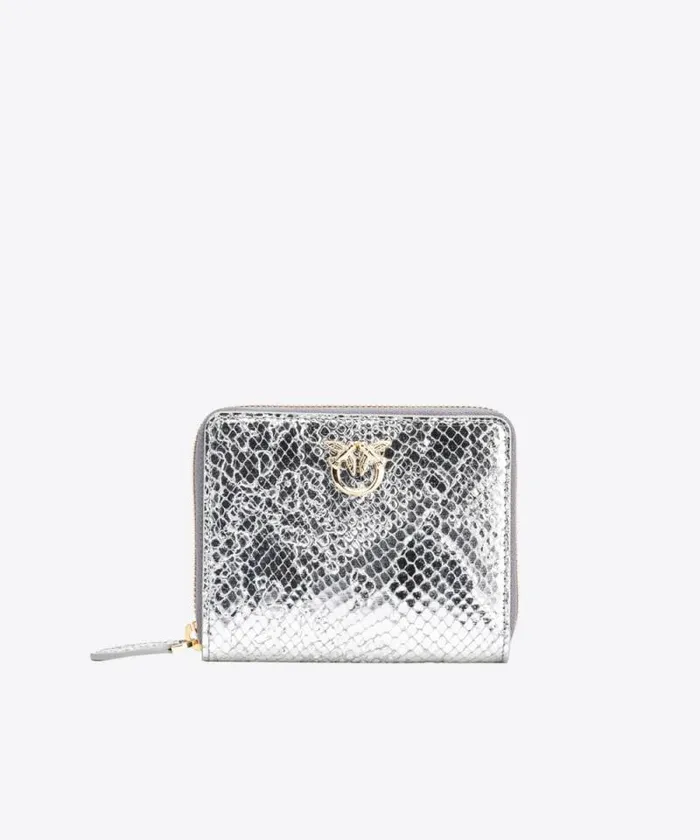 Women Limited Edition Pinko PINKO Galleria Square Ziparound Wallet In Punched Reptile Skin Silverlightgold Women Limited Edition Pinko PINKO Galleria Square Ziparound Wallet In Punched Reptile Skin Silverlightgold