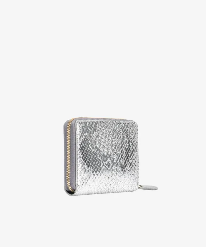 Women Limited Edition Pinko PINKO Galleria Square Ziparound Wallet In Punched Reptile Skin Silverlightgold Women Limited Edition Pinko PINKO Galleria Square Ziparound Wallet In Punched Reptile Skin Silverlightgold