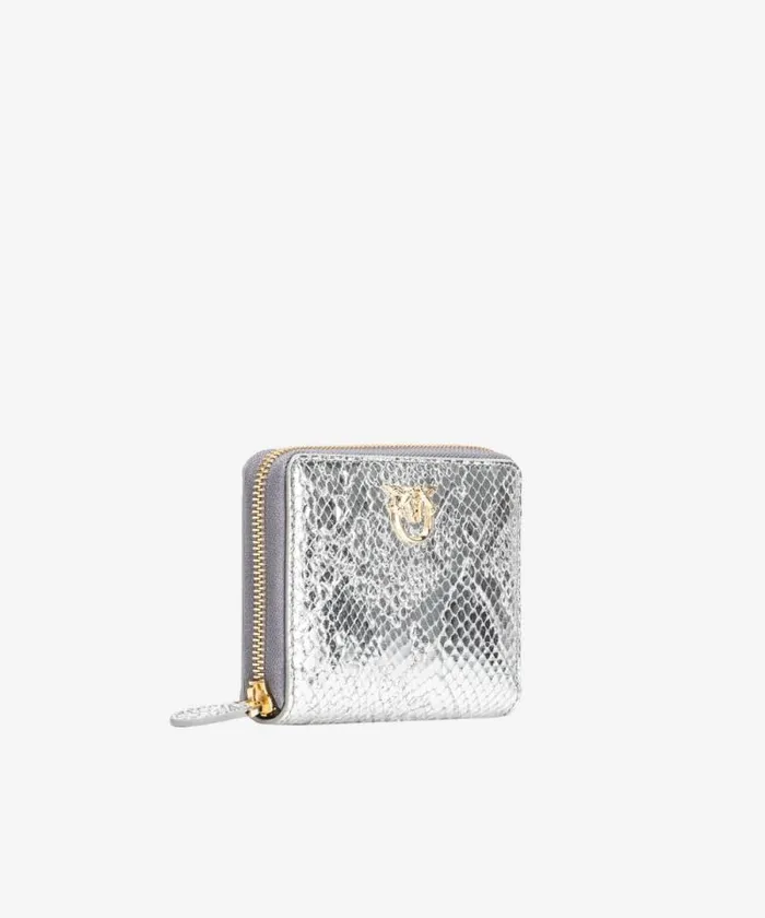 Women Limited Edition Pinko PINKO Galleria Square Ziparound Wallet In Punched Reptile Skin Silverlightgold Women Limited Edition Pinko PINKO Galleria Square Ziparound Wallet In Punched Reptile Skin Silverlightgold
