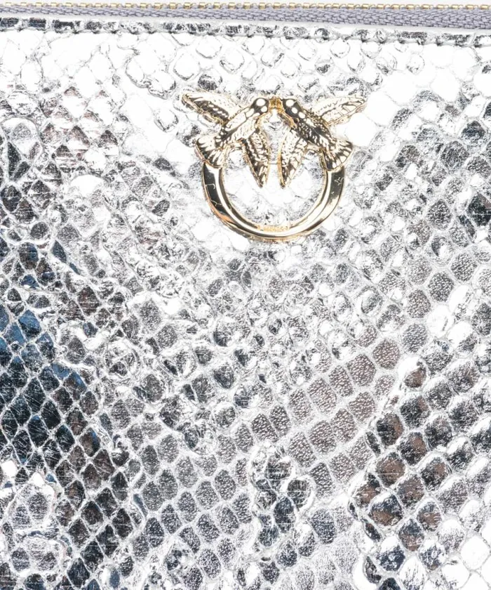 Women Limited Edition Pinko PINKO Galleria Square Ziparound Wallet In Punched Reptile Skin Silverlightgold Women Limited Edition Pinko PINKO Galleria Square Ziparound Wallet In Punched Reptile Skin Silverlightgold