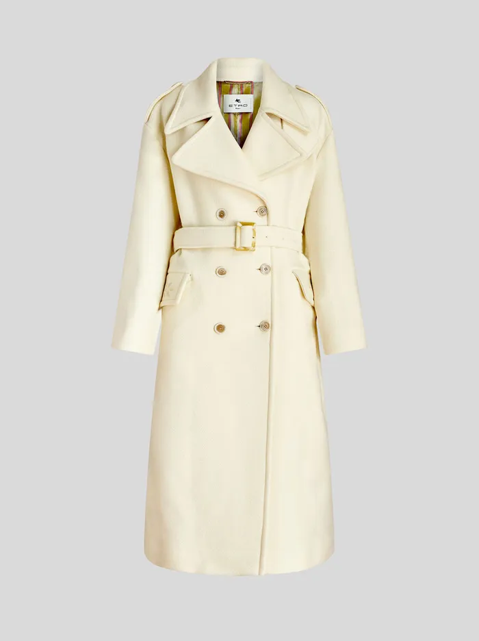 Women Long Coat With Belt And Embroidery Etro Coats And Outerwear