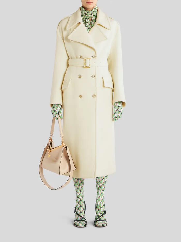 Women Long Coat With Belt And Embroidery Etro Coats And Outerwear