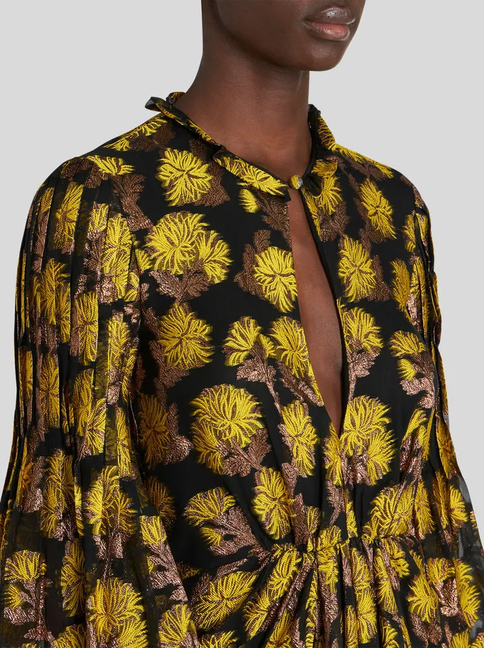 Women Long Pleated Dress With Dahlias Etro Dresses