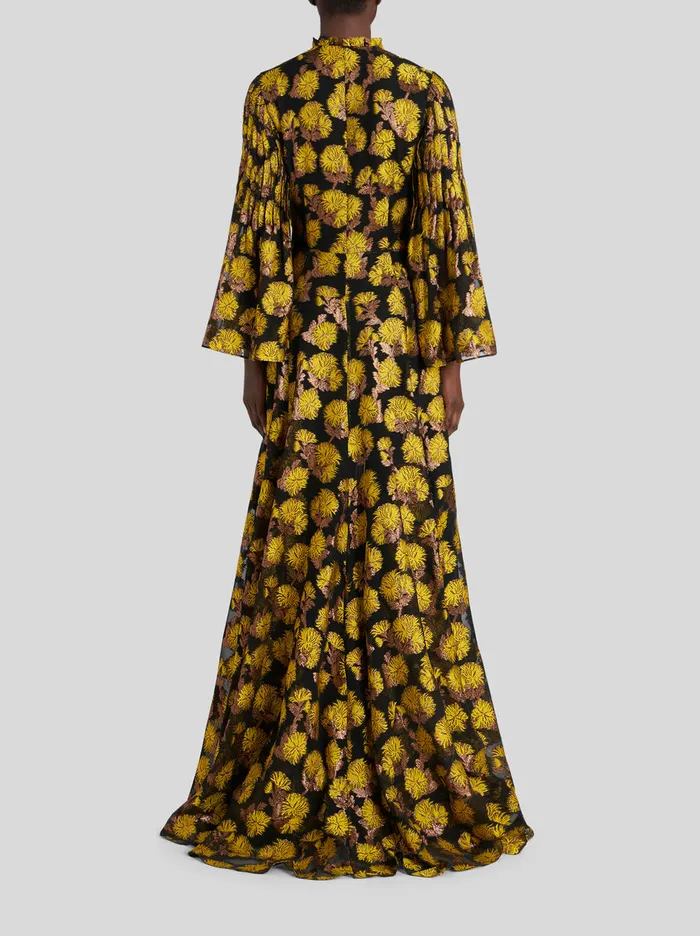 Women Long Pleated Dress With Dahlias Etro Dresses