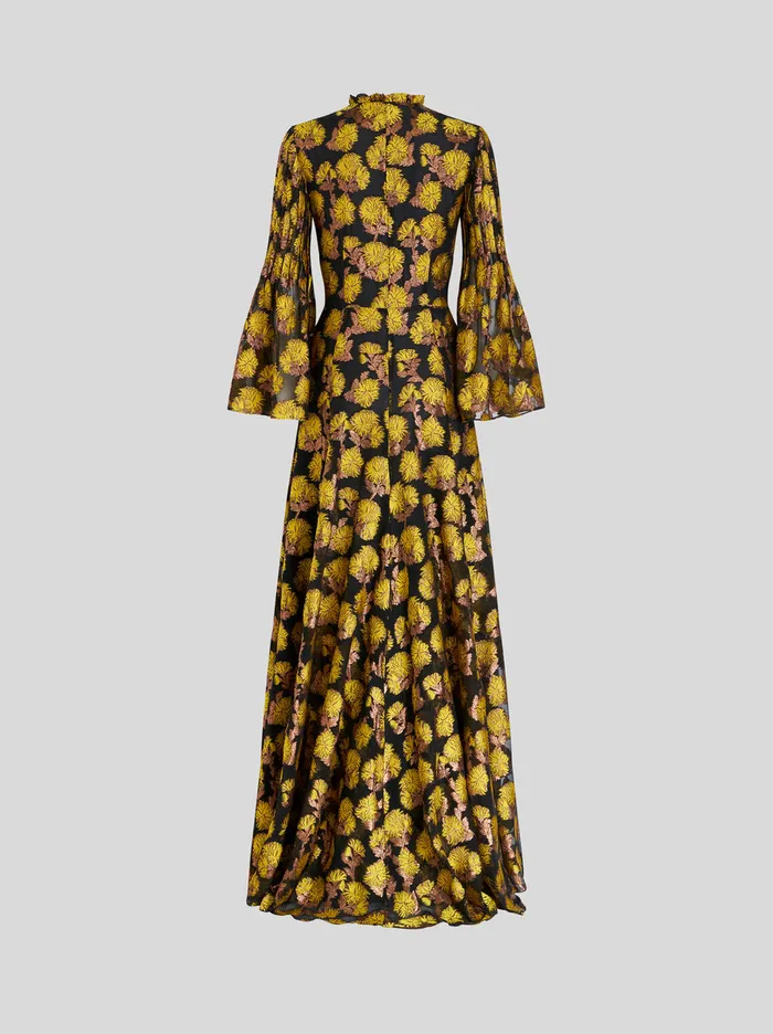 Women Long Pleated Dress With Dahlias Etro Dresses