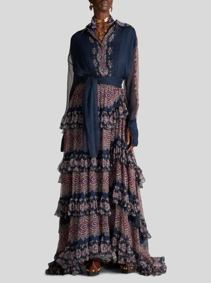 Women Long Shirt Dress With Ribbons Etro Dresses