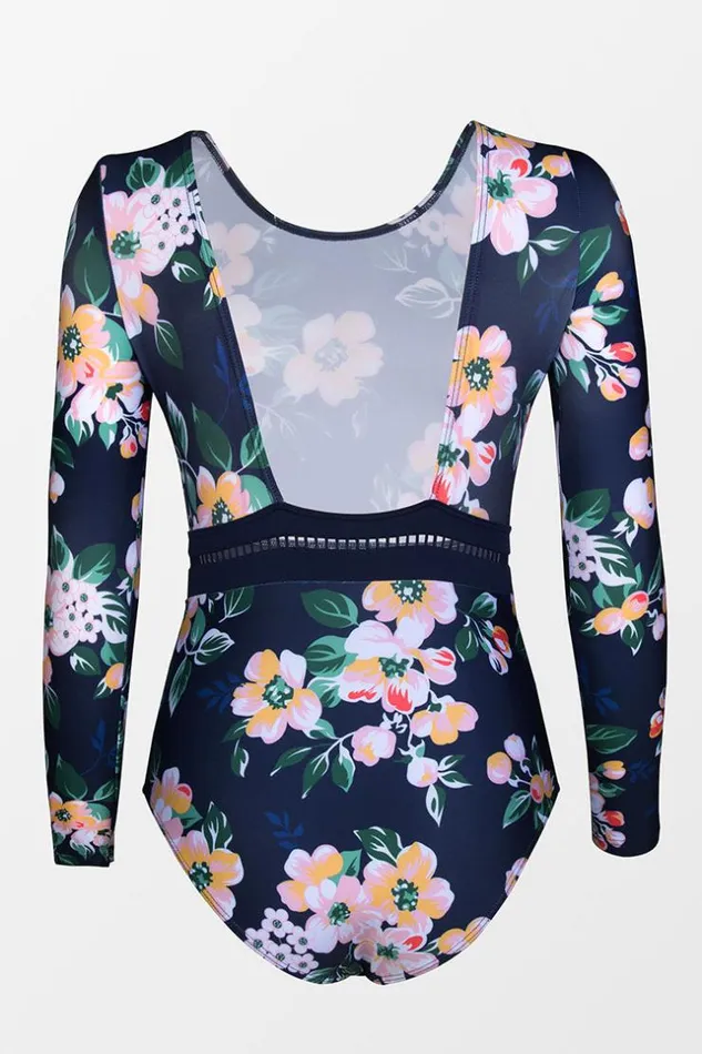 Women Long Sleeve Swimsuits Cupshe Secret Garden Long Sleeve One Piece Swimsuit Multicolor