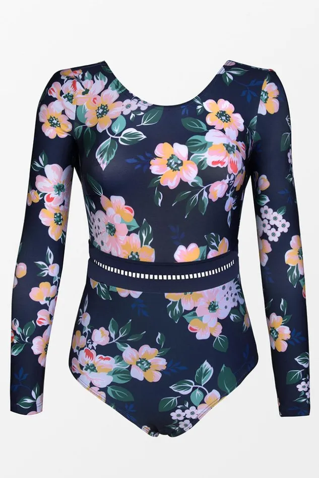 Women Long Sleeve Swimsuits Cupshe Secret Garden Long Sleeve One Piece Swimsuit Multicolor