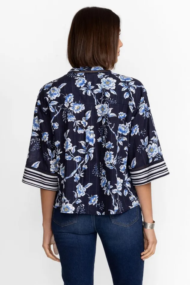 Women MAGNOLIA VNECK TOP WITH MANDARIN COLLAR Magnolia Johnny Was Tops Women MAGNOLIA VNECK TOP WITH MANDARIN COLLAR Magnolia Johnny Was Tops