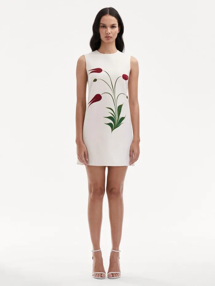 Women Marbled Tulip Shift Dress Ivory Red Oscar De La Renta Dresses Women Marbled Tulip Shift Dress Ivory Red Oscar De La Renta Dresses