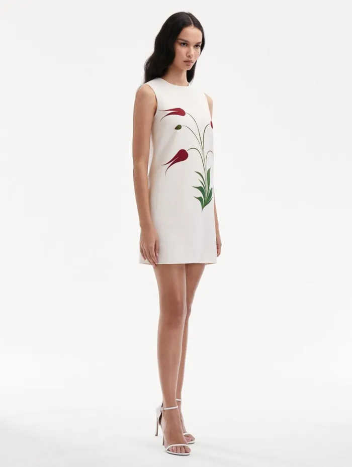 Women Marbled Tulip Shift Dress Ivory Red Oscar De La Renta Dresses Women Marbled Tulip Shift Dress Ivory Red Oscar De La Renta Dresses