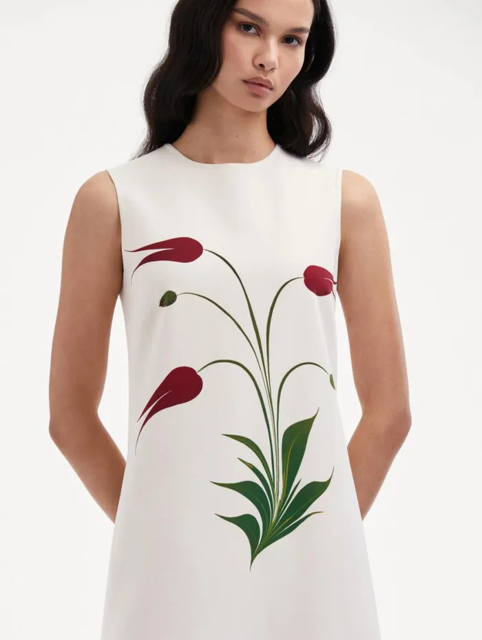Women Marbled Tulip Shift Dress Ivory Red Oscar De La Renta Dresses Women Marbled Tulip Shift Dress Ivory Red Oscar De La Renta Dresses