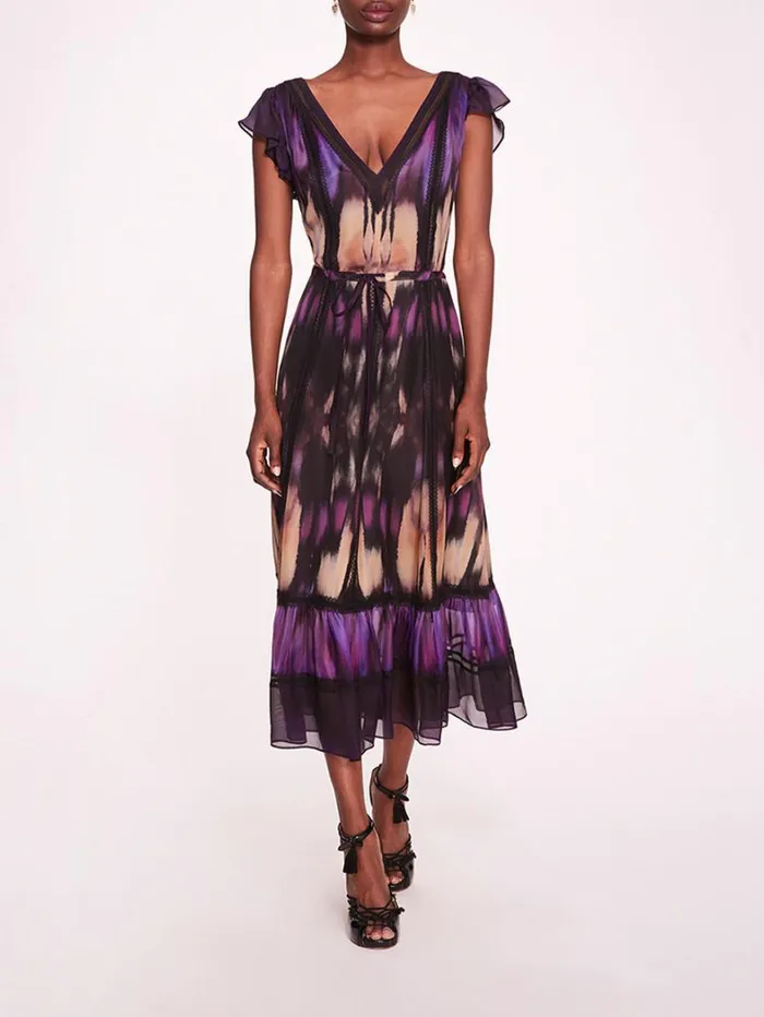 Women Marchesa Dresses Abstract Viscose Midi Dress Purple Multi