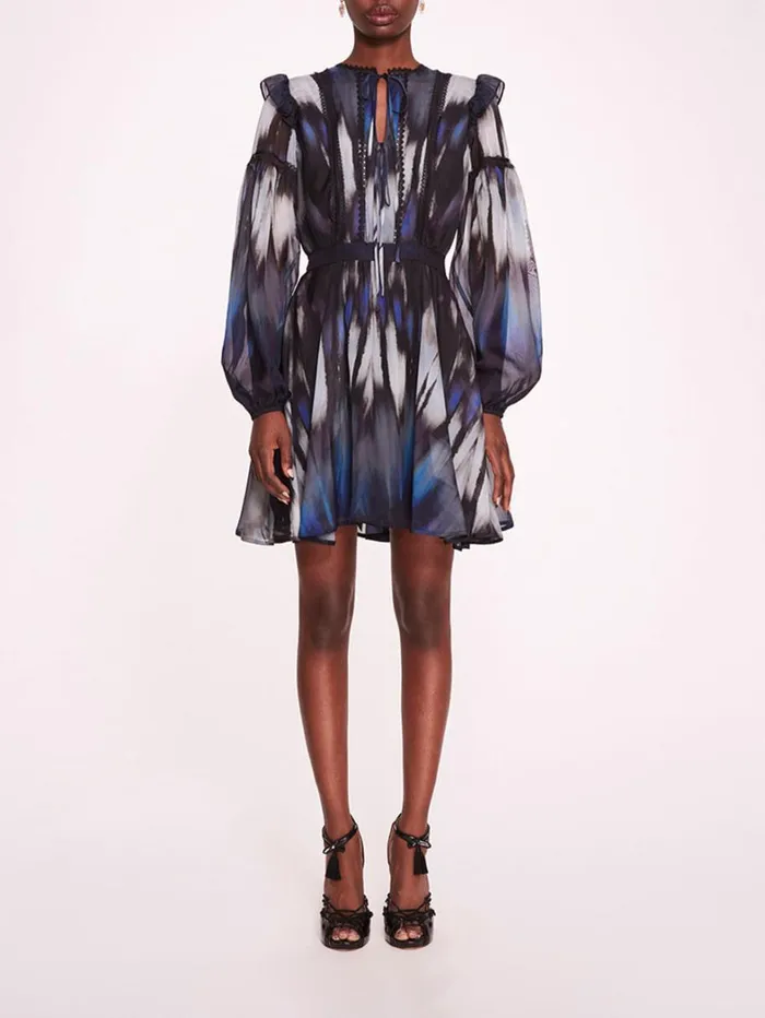 Women Marchesa Dresses Abstract Viscose Mini Dress Blue Multi