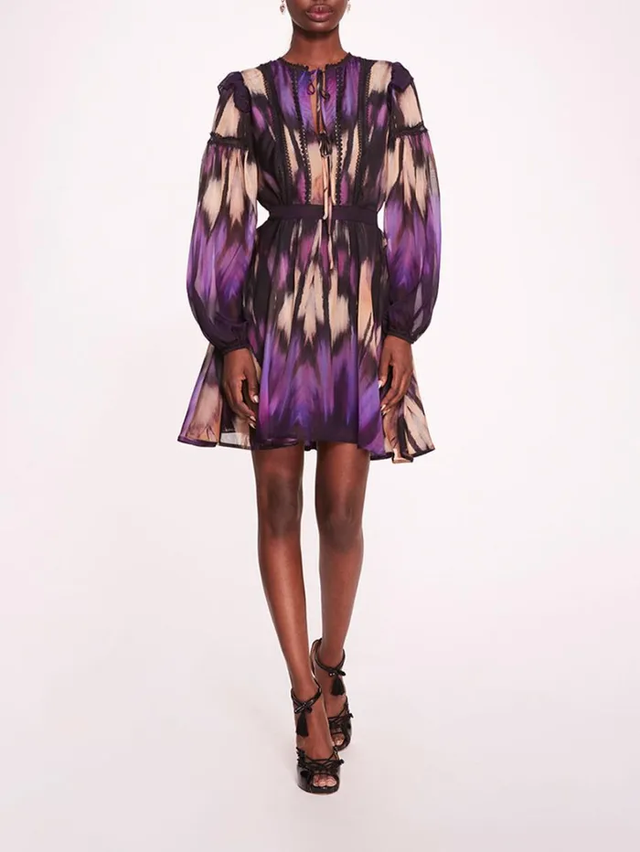 Women Marchesa Dresses Abstract Viscose Mini Dress Purple Multi