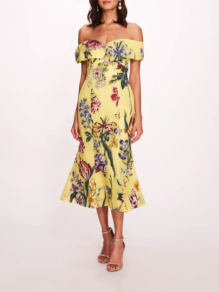 Women Marchesa Dresses Alexander Midi Dress Yellow Multi