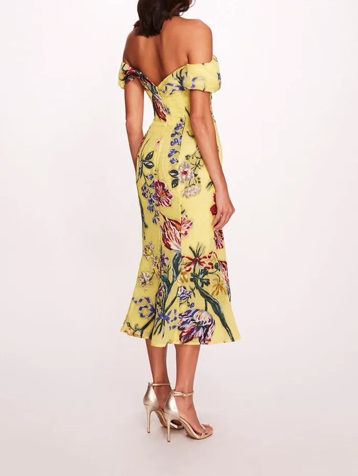 Women Marchesa Dresses Alexander Midi Dress Yellow Multi Women Marchesa Dresses Alexander Midi Dress Yellow Multi