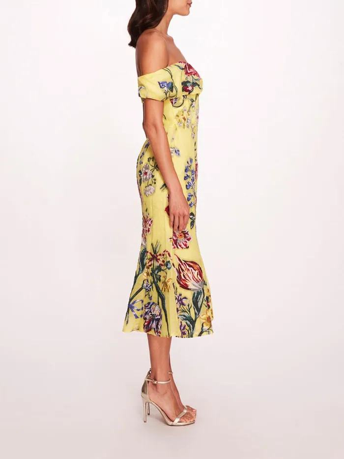 Women Marchesa Dresses Alexander Midi Dress Yellow Multi Women Marchesa Dresses Alexander Midi Dress Yellow Multi