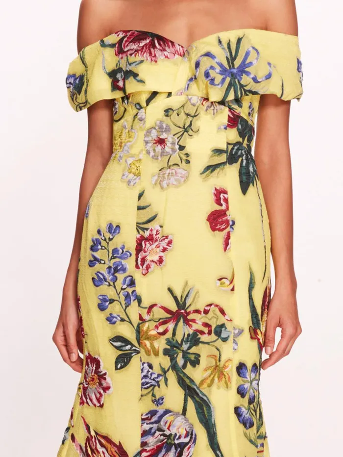 Women Marchesa Dresses Alexander Midi Dress Yellow Multi Women Marchesa Dresses Alexander Midi Dress Yellow Multi