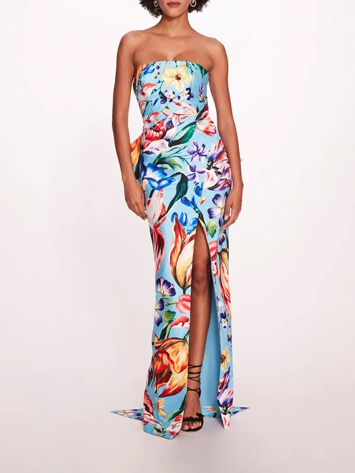 Women Marchesa Dresses Mikado Gown Sky Blue Multi