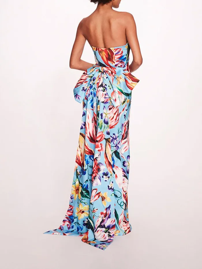 Women Marchesa Dresses Mikado Gown Sky Blue Multi Women Marchesa Dresses Mikado Gown Sky Blue Multi