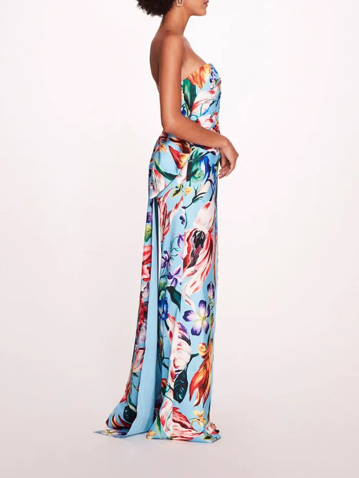 Women Marchesa Dresses Mikado Gown Sky Blue Multi Women Marchesa Dresses Mikado Gown Sky Blue Multi