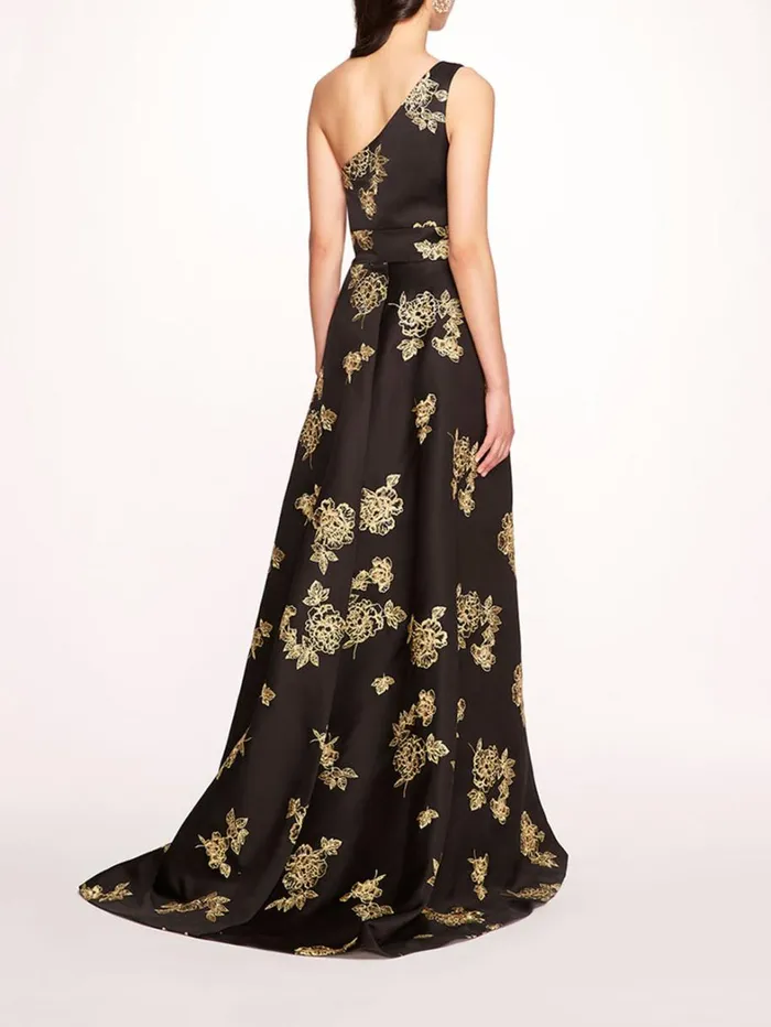 Women Marchesa Dresses One Shoulder Marigold Ball Gown Black Gold Women Marchesa Dresses One Shoulder Marigold Ball Gown Black Gold