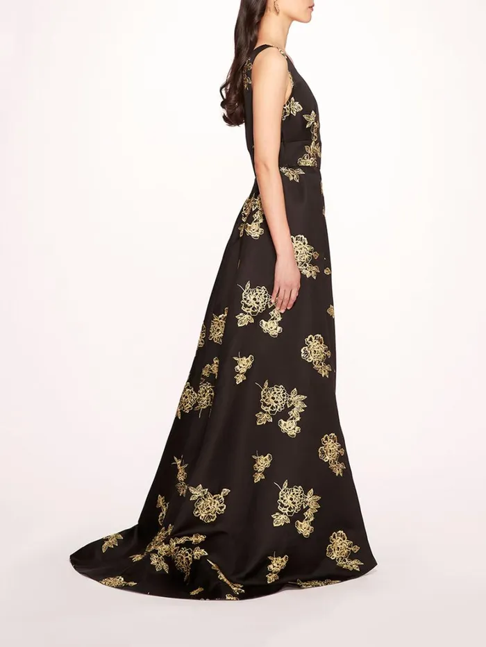 Women Marchesa Dresses One Shoulder Marigold Ball Gown Black Gold Women Marchesa Dresses One Shoulder Marigold Ball Gown Black Gold