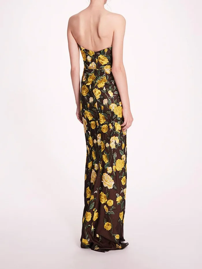 Women Marchesa Dresses Roses Tulle Gown Yellow Black Women Marchesa Dresses Roses Tulle Gown Yellow Black