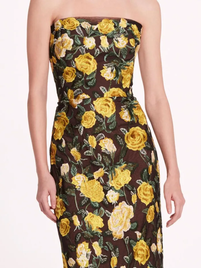 Women Marchesa Dresses Roses Tulle Gown Yellow Black Women Marchesa Dresses Roses Tulle Gown Yellow Black
