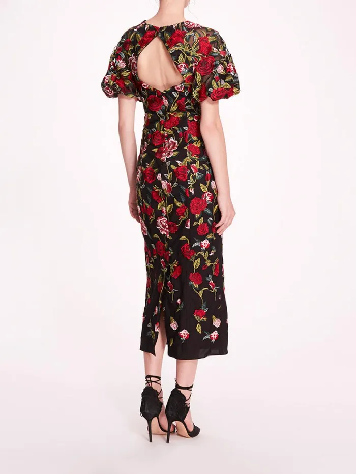 Women Marchesa Dresses Roses Tulle Midi Dress Black Red Women Marchesa Dresses Roses Tulle Midi Dress Black Red