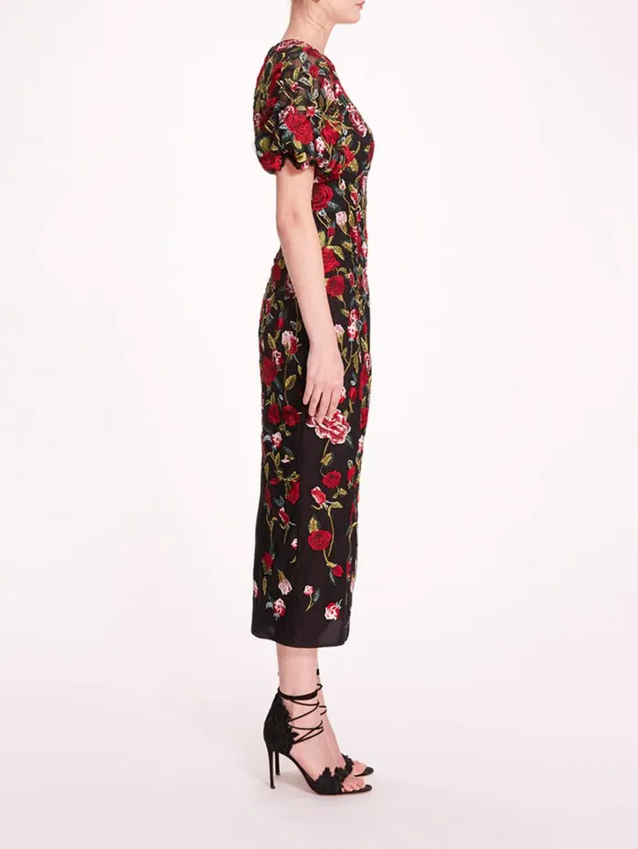 Women Marchesa Dresses Roses Tulle Midi Dress Black Red Women Marchesa Dresses Roses Tulle Midi Dress Black Red