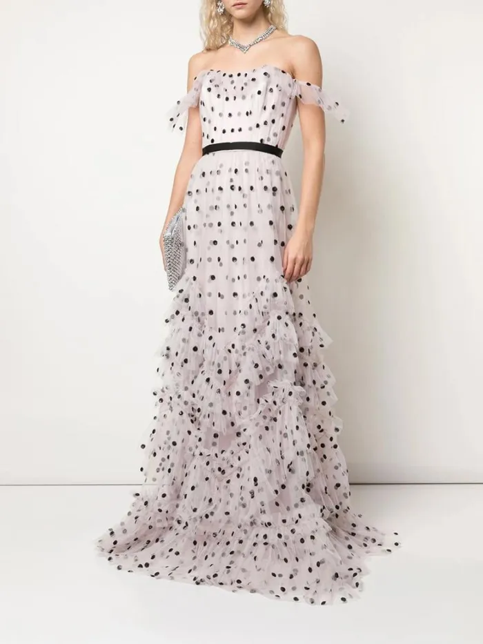 Women Marchesa Dresses Sequin Dot Texture Gown Lavender