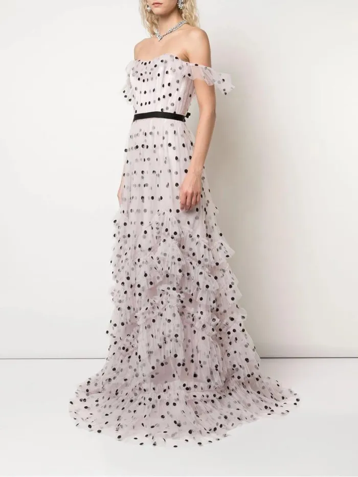 Women Marchesa Dresses Sequin Dot Texture Gown Lavender