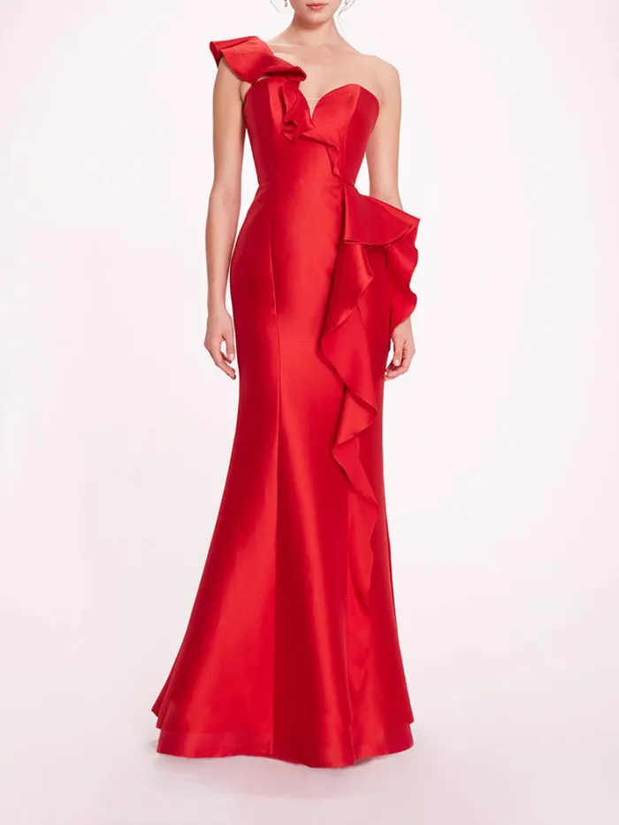 Women Marchesa Dresses Silk Mikado Gown Red