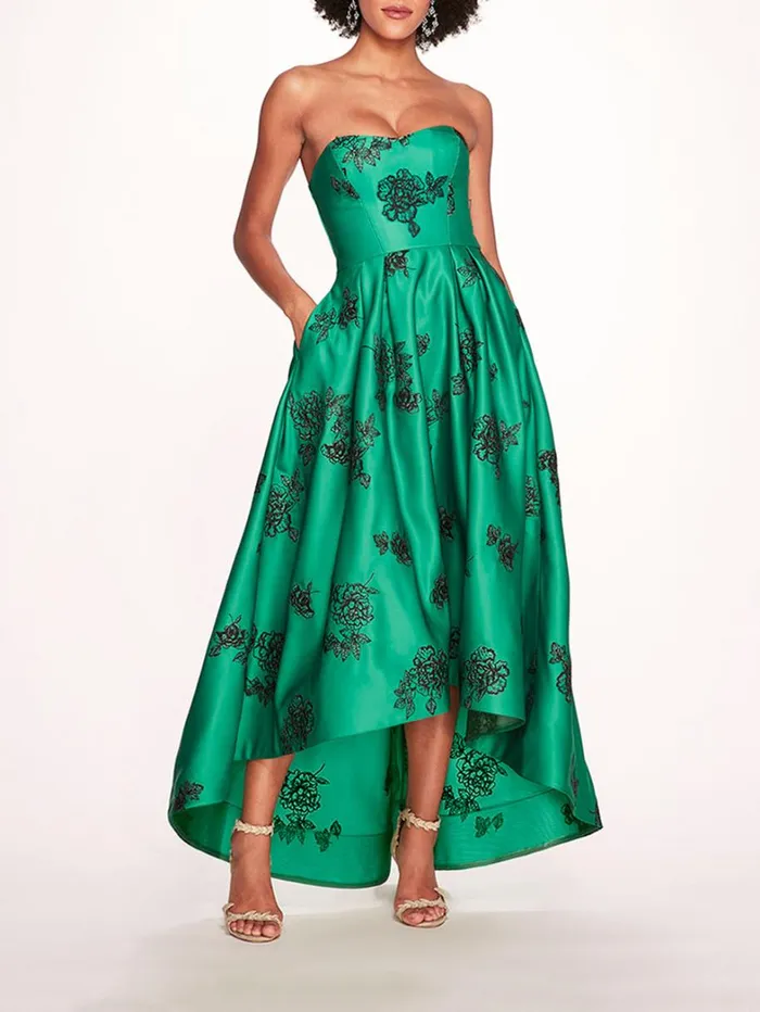Women Marchesa Dresses Strapless Marigold Gown Emerald Multi