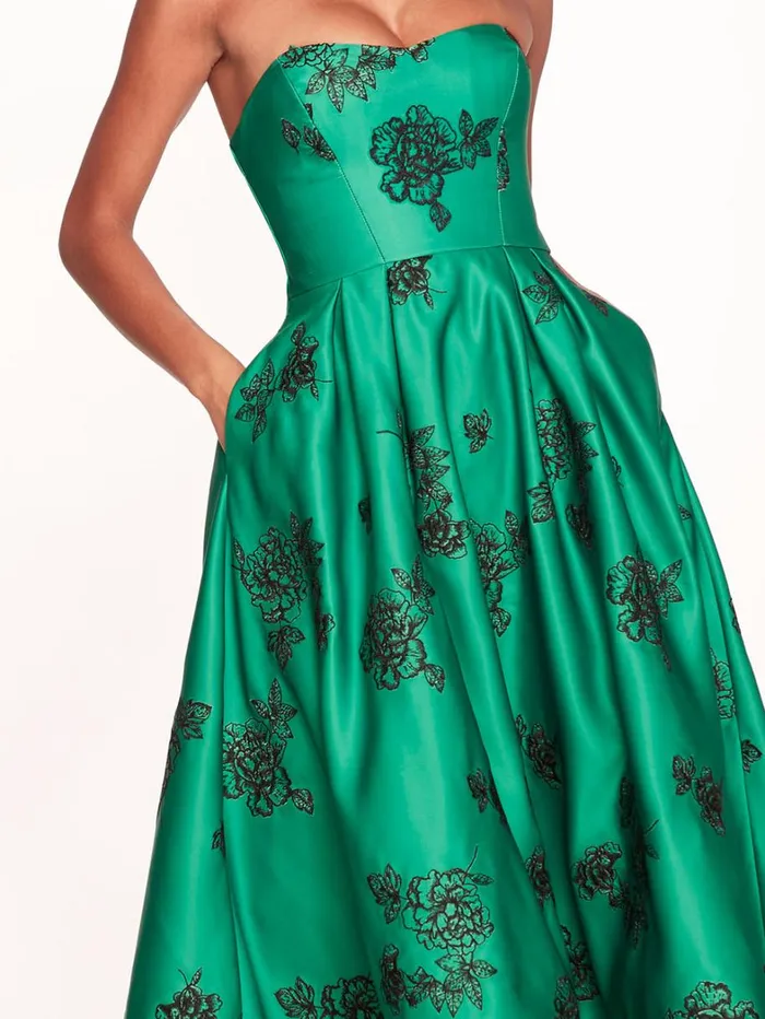 Women Marchesa Dresses Strapless Marigold Gown Emerald Multi Women Marchesa Dresses Strapless Marigold Gown Emerald Multi