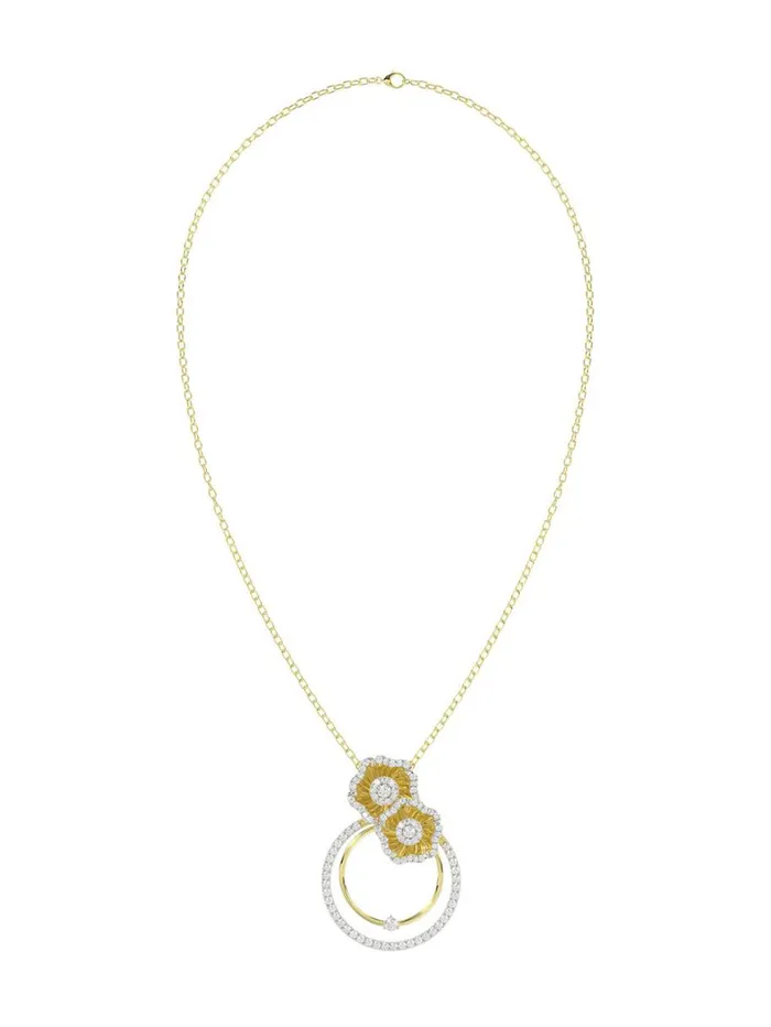 Women Marchesa Jewelry Halo Flower Yellow Gold Pendant Necklace Yellow Gold