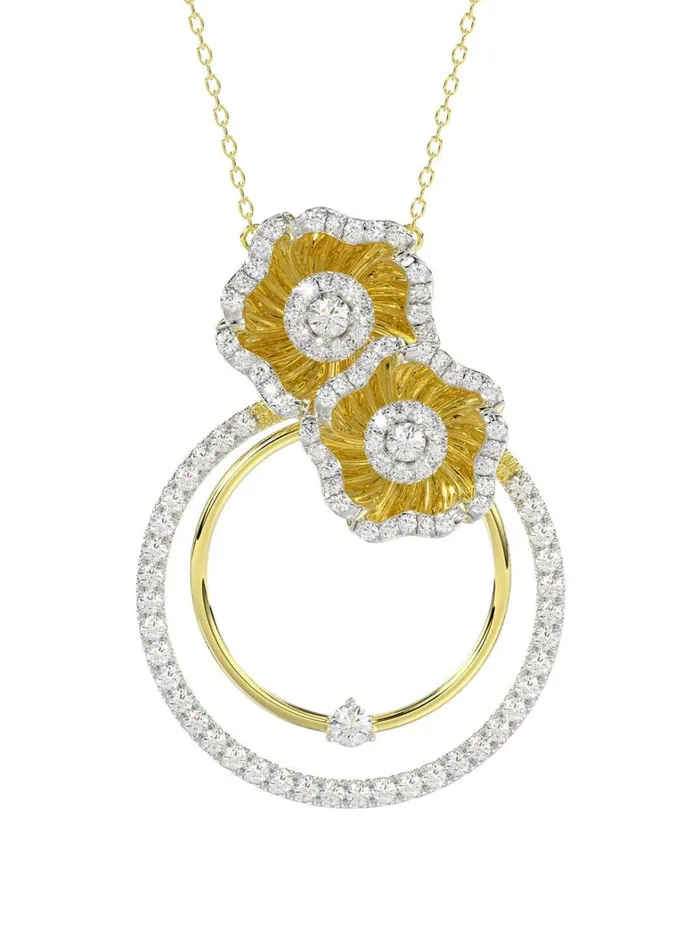 Women Marchesa Jewelry Halo Flower Yellow Gold Pendant Necklace Yellow Gold Women Marchesa Jewelry Halo Flower Yellow Gold Pendant Necklace Yellow Gold