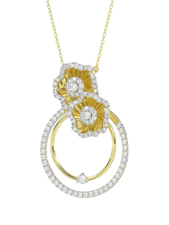 Women Marchesa Jewelry Halo Flower Yellow Gold Pendant Necklace Yellow Gold Women Marchesa Jewelry Halo Flower Yellow Gold Pendant Necklace Yellow Gold