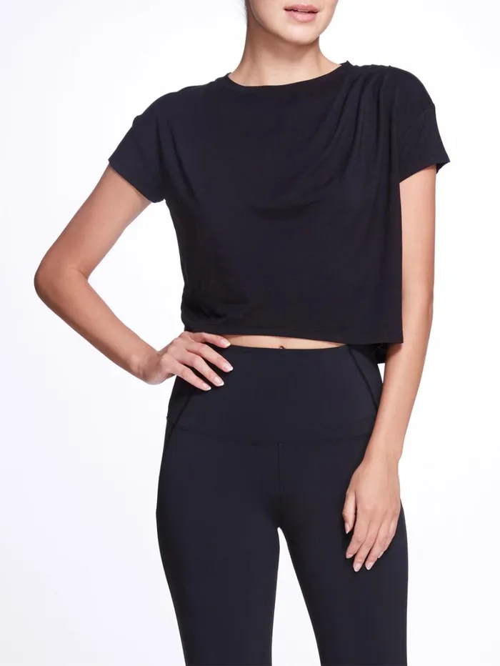 Women Marchesa Marchesa Active Black Relaxed Crop Top With Short Sleeves Black Women Marchesa Marchesa Active Black Relaxed Crop Top With Short Sleeves Black