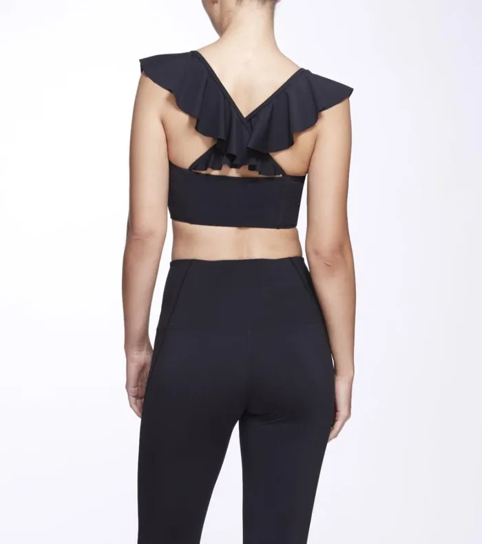 Women Marchesa Tops Black Ruffle Sports Bra Black Women Marchesa Tops Black Ruffle Sports Bra Black