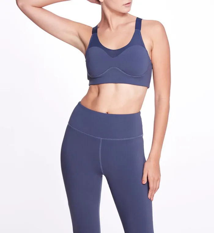 Women Marchesa Tops Navy Blue Scoop Neck Racerback Sports Bra Navy
