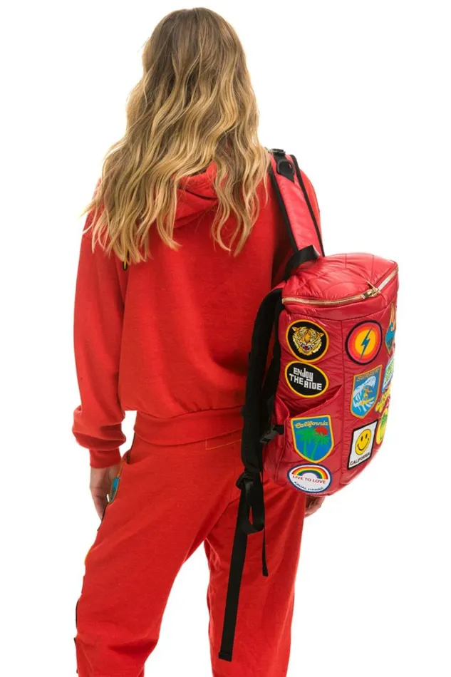 WomenMen Backpacks Aviator Nation Vintage Patch Puffer Backpack 8211 Cherry Glossy