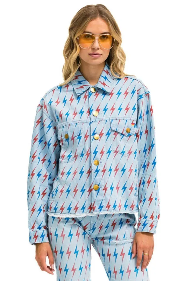 WomenMen Denim Aviator Nation Aviator Bolt Oversized Cutoff Denim Jacket 8211 Super Light WomenMen Denim Aviator Nation Aviator Bolt Oversized Cutoff Denim Jacket 8211 Super Light